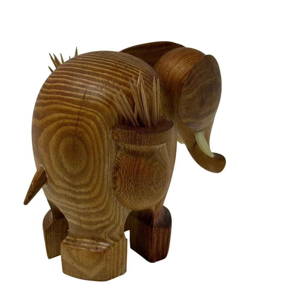 MCM Elephant Toothpick Holder‎ Wood Bar Cart Pick Holder Appetizers Cocktails C